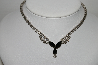 +MBA #97-023 "Vintage Silvertone Black & Clear Crystal Rhinestone Chocker"