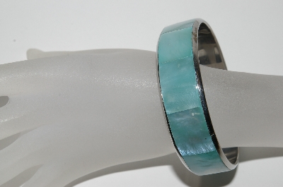 +MBA #97-048 "Vintage Silver Inlayed Shell Bagle Bracelet"