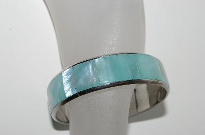 +MBA #97-048 "Vintage Silver Inlayed Shell Bagle Bracelet"