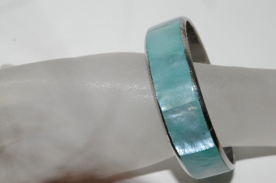 +MBA #97-048 "Vintage Silver Inlayed Shell Bagle Bracelet"