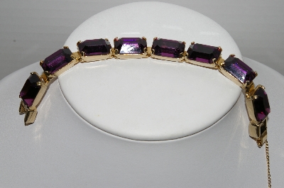 +MBA #97-033 "Zentall Goldtone Large Emerald Cut Purple Glass Bracelet"