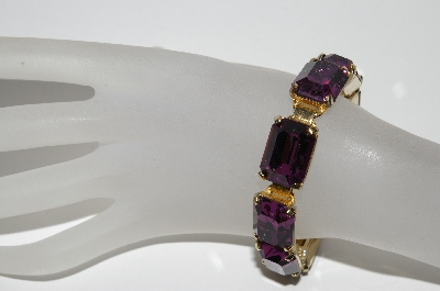 +MBA #97-033 "Zentall Goldtone Large Emerald Cut Purple Glass Bracelet"