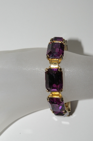+MBA #97-033 "Zentall Goldtone Large Emerald Cut Purple Glass Bracelet"