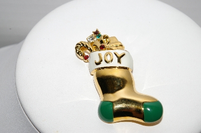+MBA #97-015 "Vintage Goldtone Enamel & Rhinestone Stocking Brooch"