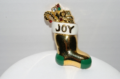 +MBA #97-015 "Vintage Goldtone Enamel & Rhinestone Stocking Brooch"