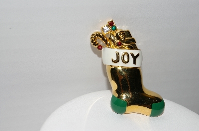 +MBA #97-015 "Vintage Goldtone Enamel & Rhinestone Stocking Brooch"