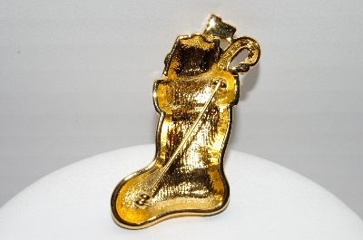 +MBA #97-015 "Vintage Goldtone Enamel & Rhinestone Stocking Brooch"