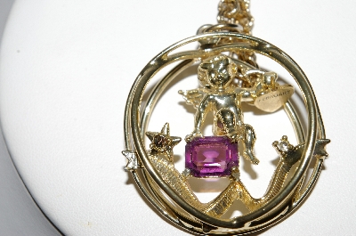 +MBA #97-007 "Vintage Goldtone Febuary Angel Large Pendant With 20" Chain"