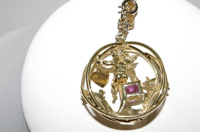 +MBA #97-007 "Vintage Goldtone Febuary Angel Large Pendant With 20" Chain"