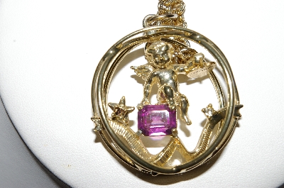 +MBA #97-007 "Vintage Goldtone Febuary Angel Large Pendant With 20" Chain"