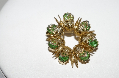 +MBA #97-047 "Vintage Goldtone Round Green Rhinestone Pin"