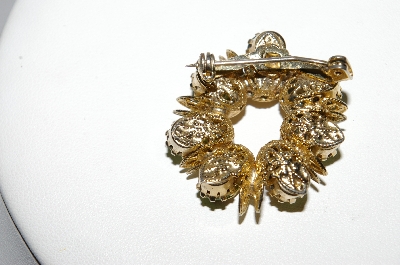 +MBA #97-047 "Vintage Goldtone Round Green Rhinestone Pin"