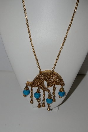 +MBA #97-081 "Vintage Goldtone Blue Glass Bead Necklace"