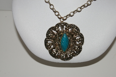 +MBA #97-013 "Vintage SilverTone Large Round Blue Center Stone Pendant"