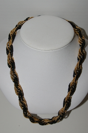 +MBA #97-136 "Vintage Goldtone & Black Woven Chain Necklace"
