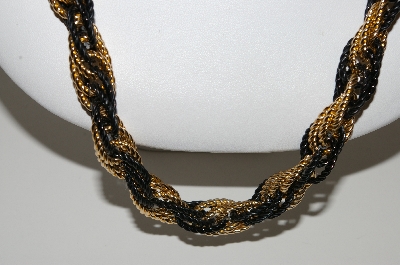 +MBA #97-136 "Vintage Goldtone & Black Woven Chain Necklace"