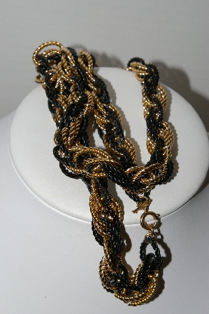 +MBA #97-136 "Vintage Goldtone & Black Woven Chain Necklace"