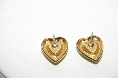 +MBA #97-011 "Vintage Goldtone Green Acrylic  Heart Shaped Pierced Earrings