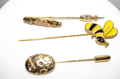 +MBA #97-026  "Set Of 3 Goldtone Vintage Stick Pins"