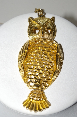 +MBA #97-004 "Trancer II Goldtone Large Owl Necklace With Double Row Chain"