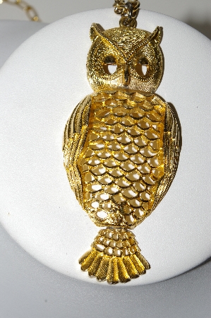 +MBA #97-004 "Trancer II Goldtone Large Owl Necklace With Double Row Chain"