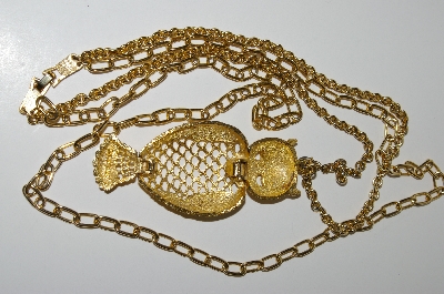 +MBA #97-004 "Trancer II Goldtone Large Owl Necklace With Double Row Chain"