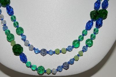 +MBA #96-101 "Made In West Germany Blue & Green Glass Bead Necklace & Earring Set"