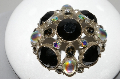 +MBA #96-288 "Vintage Silvertone Multi  Colored Glass & Acrylic Stone Large Brooch"