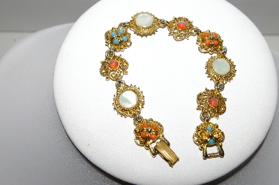 +MBA #96-077 "ART Goldtone Multi Colored Stone Fancy Bracelet"