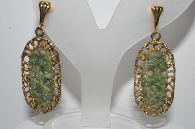 +MBA #96-090 "Vintage Goldtone Green Gemstone Large Brooch & Matching Earrings"