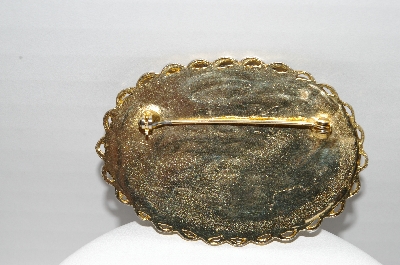 +MBA #96-090 "Vintage Goldtone Green Gemstone Large Brooch & Matching Earrings"