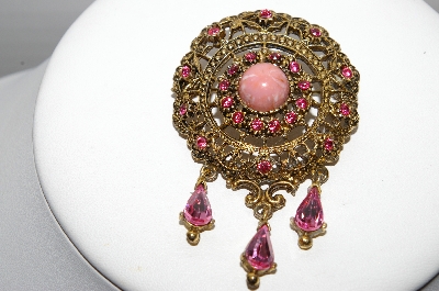 +MBA #96-021 "Vintage Goldtone Pink Rhinestone Brooch"