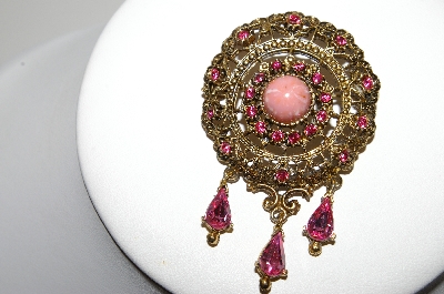 +MBA #96-021 "Vintage Goldtone Pink Rhinestone Brooch"