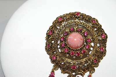 +MBA #96-021 "Vintage Goldtone Pink Rhinestone Brooch"