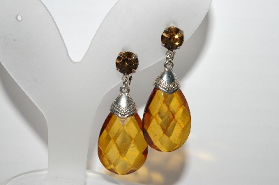 +MBA #96-153 "Vintage Silvertone Smokey Stone Clip On Earrings"