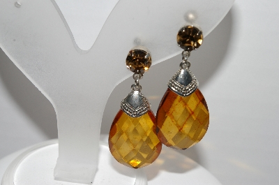 +MBA #96-153 "Vintage Silvertone Smokey Stone Clip On Earrings"