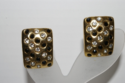 +MBA #96-006 "Vintage Goldtone Clear & Black Rhinestone Clip On Earrings"