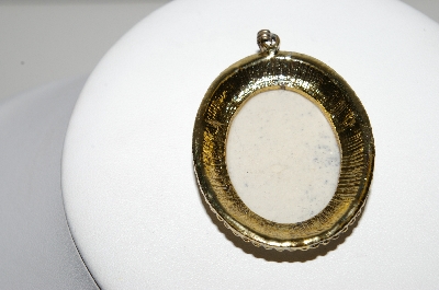 +MBA #96-050 "Vintage Goldtone Hand Painted Floral Porcelain Pendant"