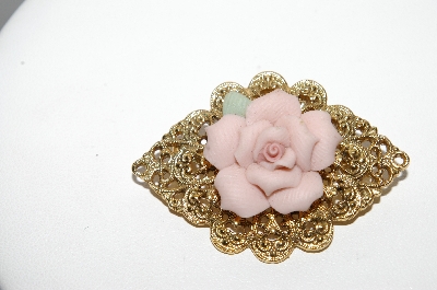 +MBA #96-066 "Vintage Goldtone Porcelain Rose Pin"