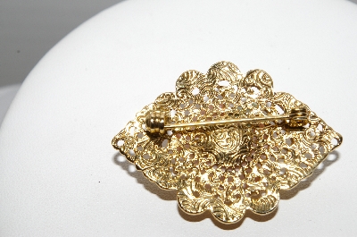 +MBA #96-066 "Vintage Goldtone Porcelain Rose Pin"