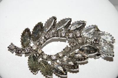 +MBA #96-161 "Vintage Silvertone Grey & Clear Rhinestone Leaf Brooch"