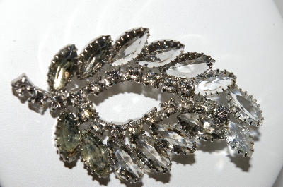 +MBA #96-161 "Vintage Silvertone Grey & Clear Rhinestone Leaf Brooch"