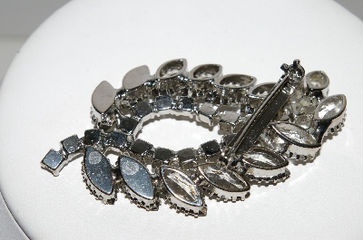 +MBA #96-161 "Vintage Silvertone Grey & Clear Rhinestone Leaf Brooch"