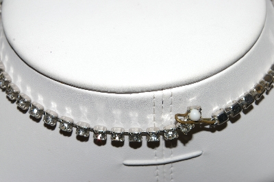 +MBA #96-155 "Vintage Silvertone White Milk Glass & Rhinestone Chocker"