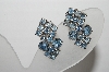 +MBA #96-012  "Vintage Silvertone Blue Rhinestone Clip On Earrings"