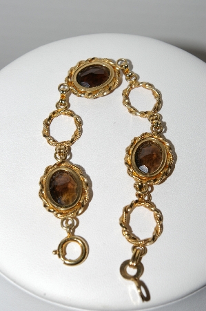 +MBA #96-105 "Vintage Gold-Filled  Smokey Glass Stone Bracelet"
