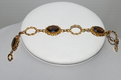 +MBA #96-105 "Vintage Gold-Filled  Smokey Glass Stone Bracelet"