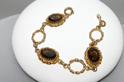 +MBA #96-105 "Vintage Gold-Filled  Smokey Glass Stone Bracelet"