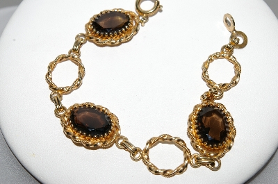 +MBA #96-105 "Vintage Gold-Filled  Smokey Glass Stone Bracelet"