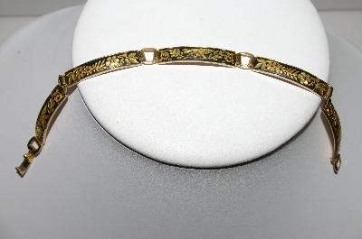 +MBA #96-047  " Spanish Damascene 24K Gold Plate & Black Enamel  Inlay Bracelet" 